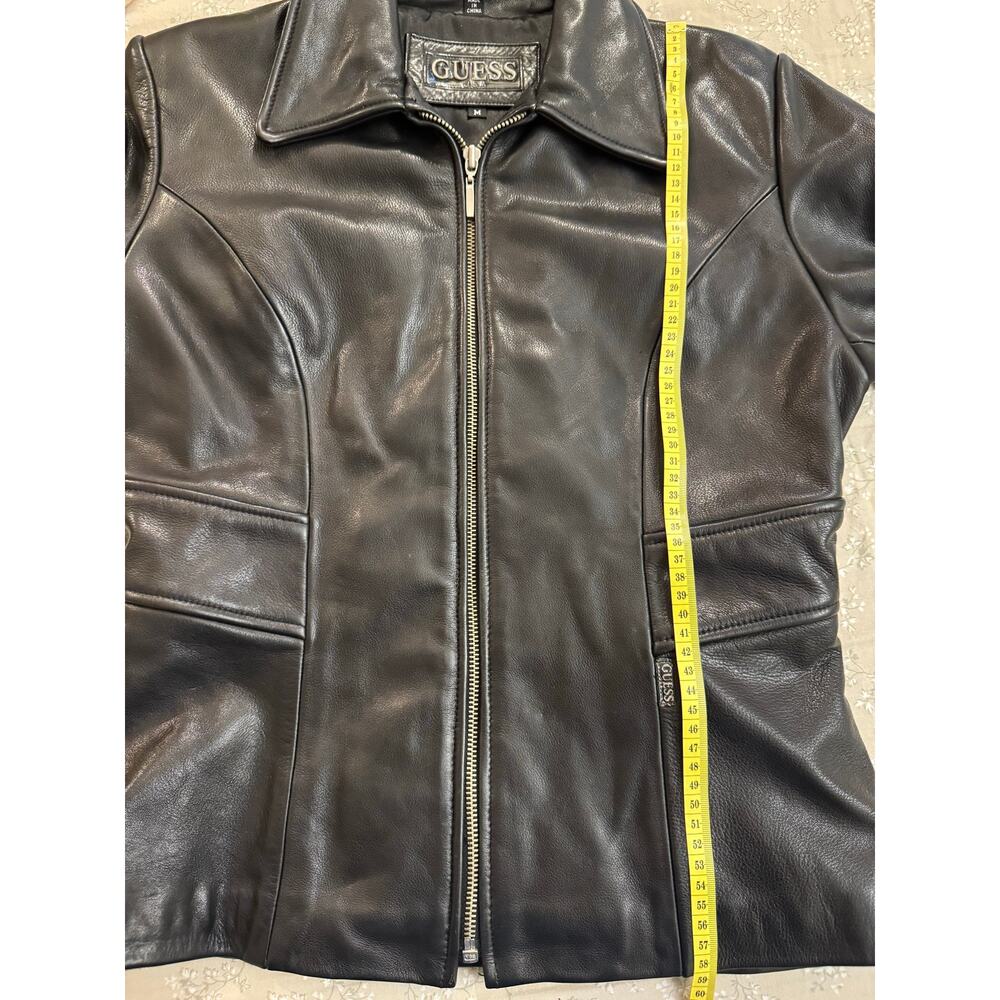 Vintage GUESS Black Leather Full-Zip Moto Biker Jacket Size M - Picture 6 of 7